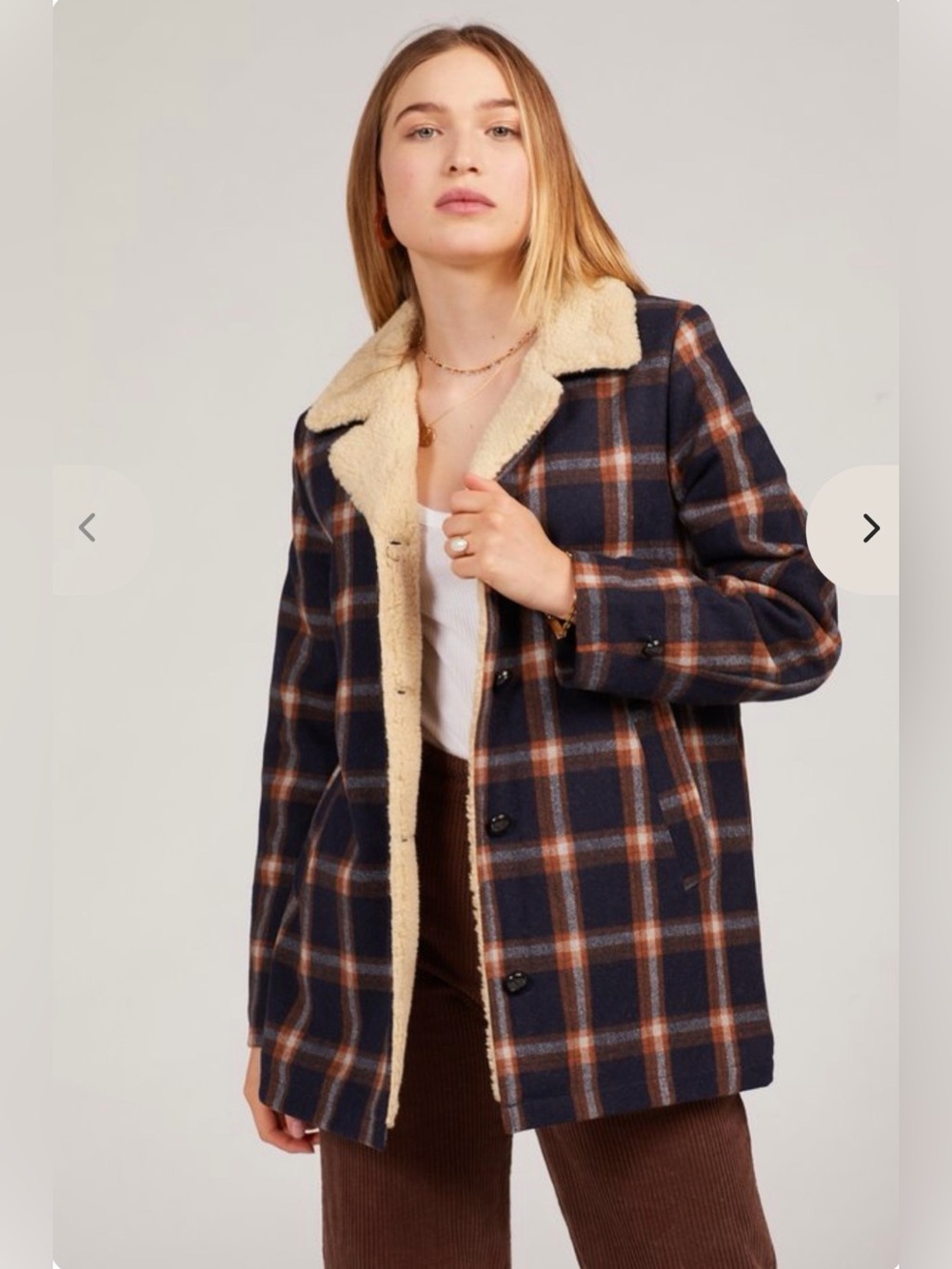 Free People × ROLLAS Check Sherpa Coat Chore Barn Jacket Wool Cozy - Picture 2 of 11